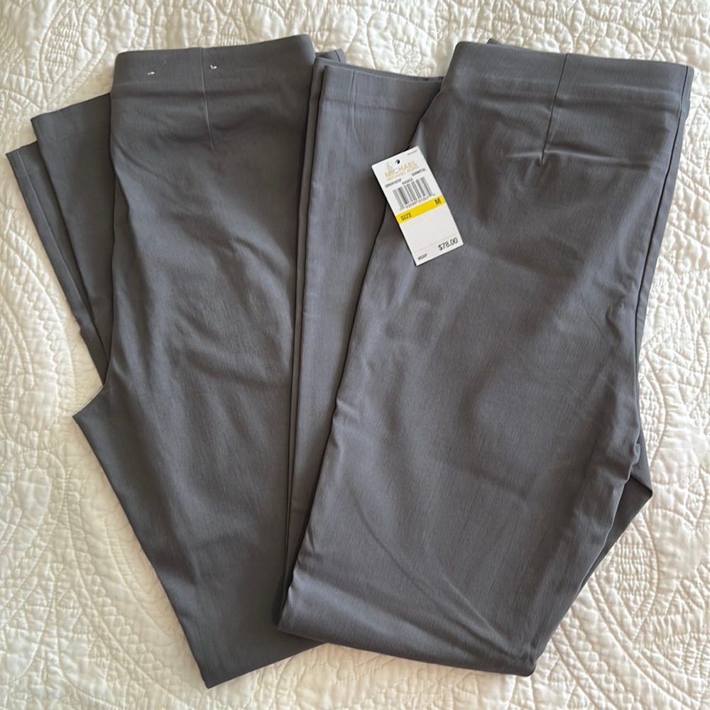 2 pair!! Super skinny pull on dress slacks. Gunmetal grey. Medium.